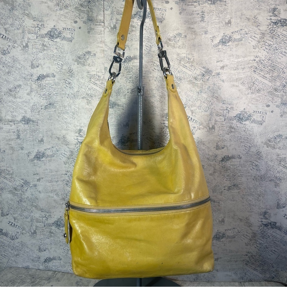 Leather Hobo Shoulder Bag in Yellow